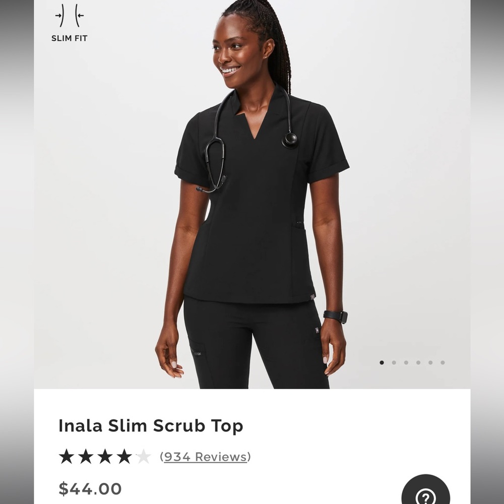 Figs black, Inala slim fit scrub top. Women’s size XS.